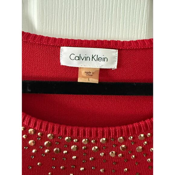 Red Calvin Klein Knit Dress Size Large - Picture 4 of 5